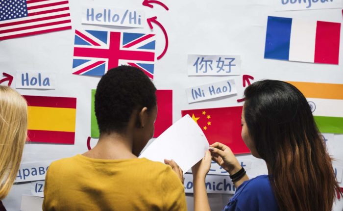 Muth-ethnic students at the national flags board