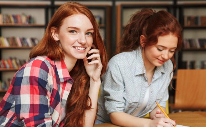 Female students at the library